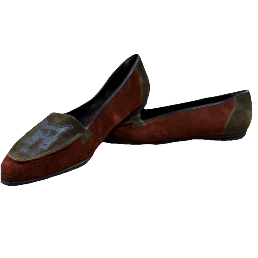 Charles Jourdan Suede Leather Tribal Loafers Flats Shoes size 7.5M Vintage